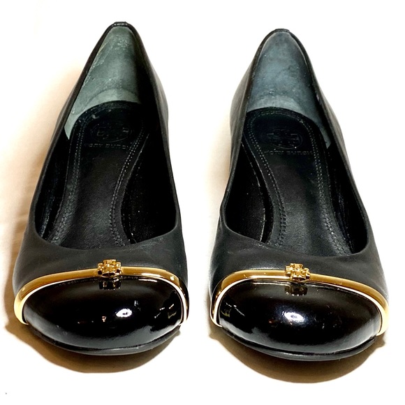 Tory Burch Pacey Cap-Toe Wedge Pump, Black - Picture 2 of 7